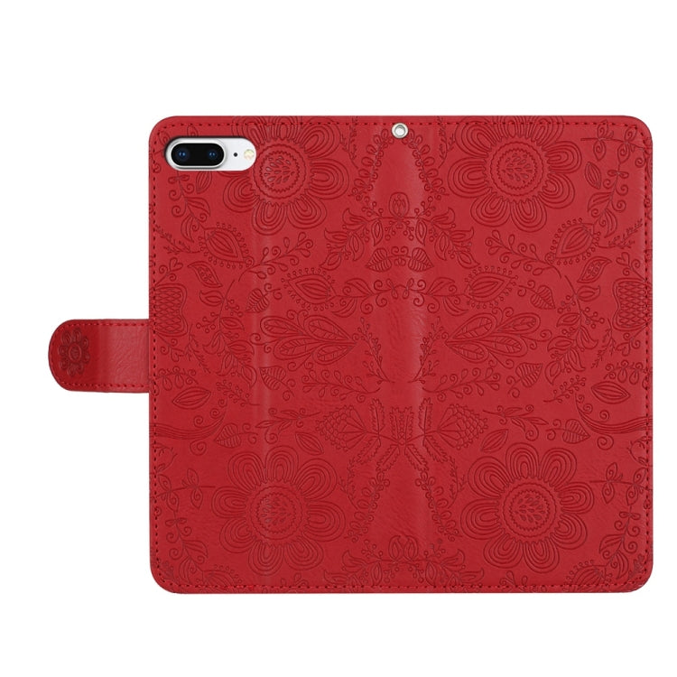 For iPhone 7 Plus / 8 Plus Floral Embossed Pattern Leather Phone Case