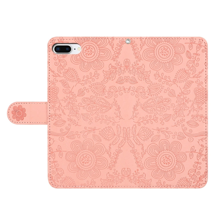 For iPhone 7 Plus / 8 Plus Floral Embossed Pattern Leather Phone Case