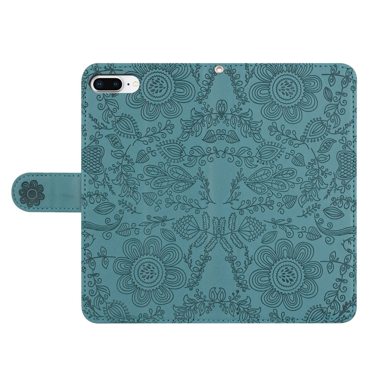 For iPhone 7 Plus / 8 Plus Floral Embossed Pattern Leather Phone Case