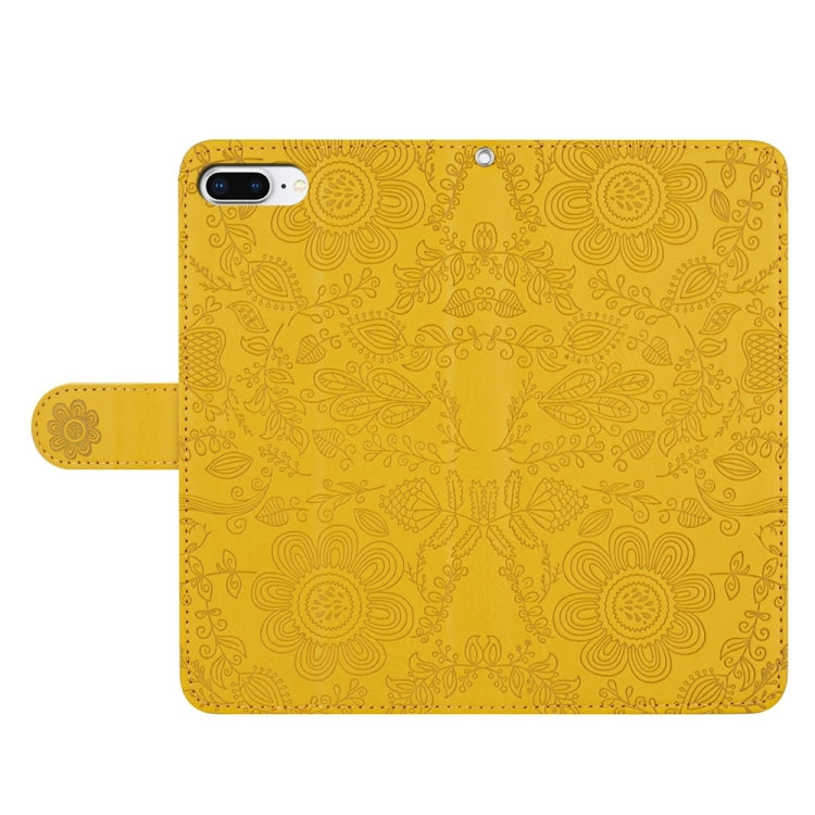 For iPhone 7 Plus / 8 Plus Floral Embossed Pattern Leather Phone Case