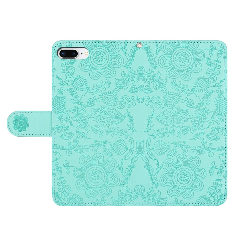 For iPhone 7 Plus / 8 Plus Floral Embossed Pattern Leather Phone Case