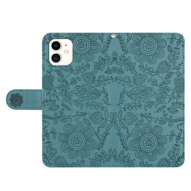 For iPhone 12 mini Floral Embossed Pattern Leather Phone Case