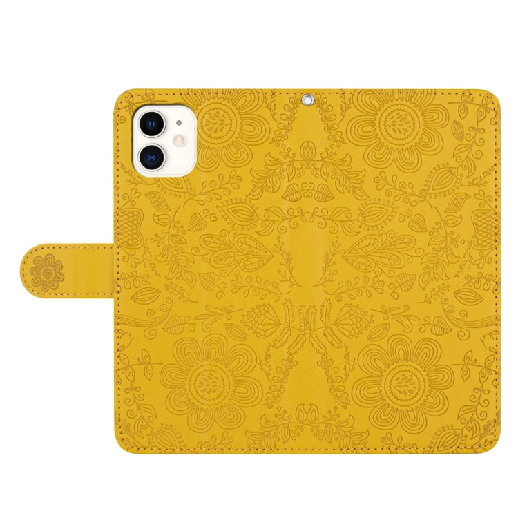 For iPhone 12 mini Floral Embossed Pattern Leather Phone Case