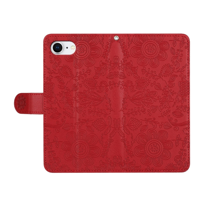 For iPhone 16e Floral Embossed Pattern Leather Phone Case