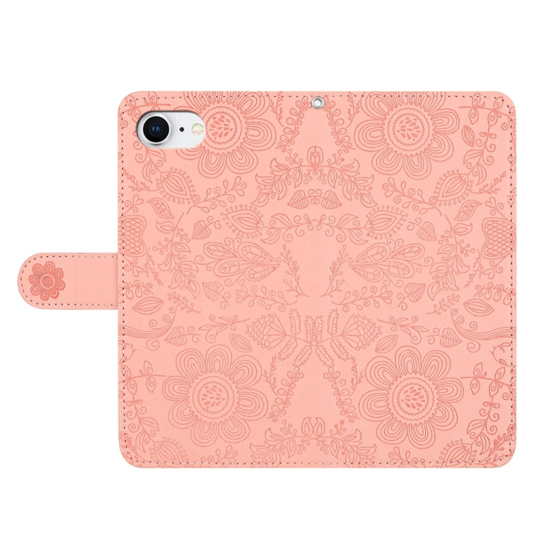 For iPhone 16e Floral Embossed Pattern Leather Phone Case