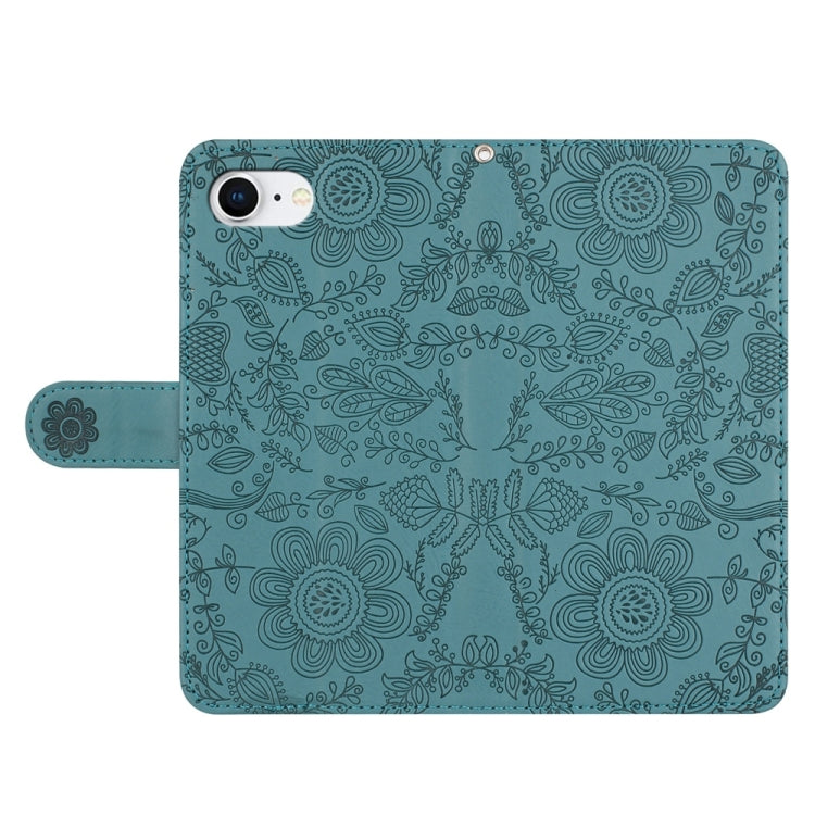 For iPhone 16e Floral Embossed Pattern Leather Phone Case