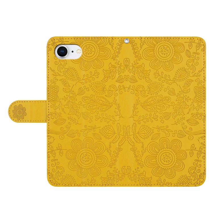 For iPhone 16e Floral Embossed Pattern Leather Phone Case