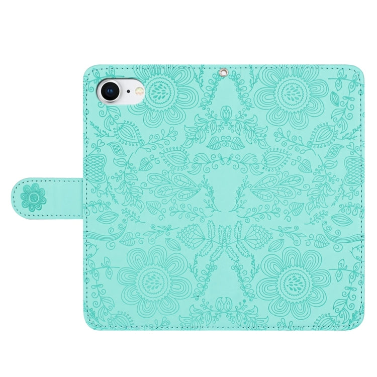 For iPhone 16e Floral Embossed Pattern Leather Phone Case