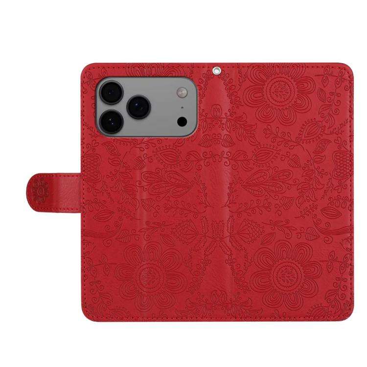 For iPhone 17 Pro Max Floral Embossed Pattern Leather Phone Case