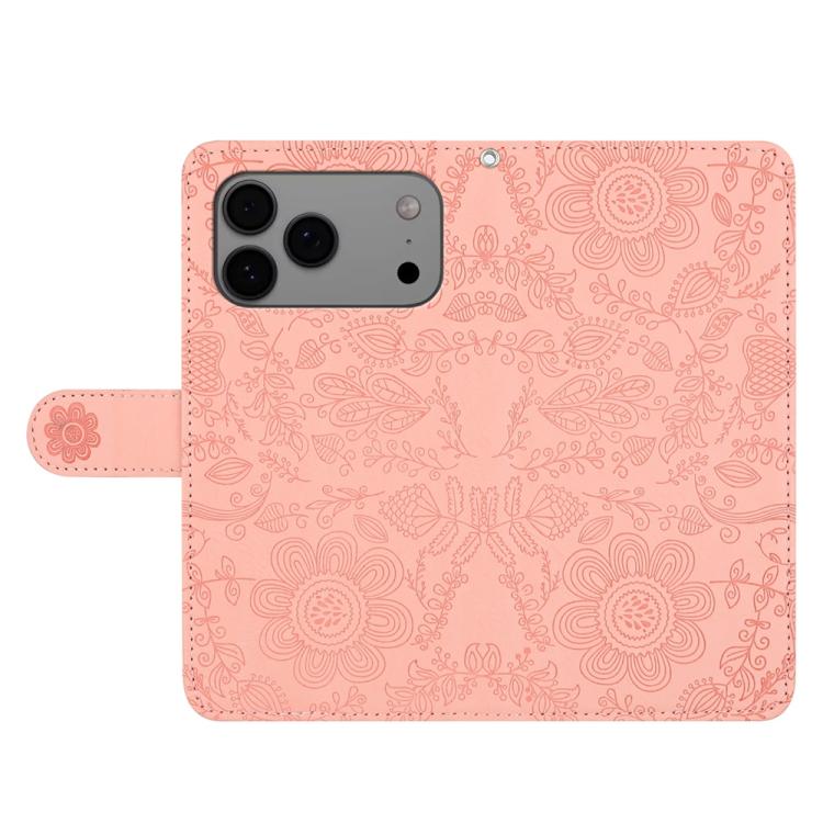 For iPhone 17 Pro Max Floral Embossed Pattern Leather Phone Case