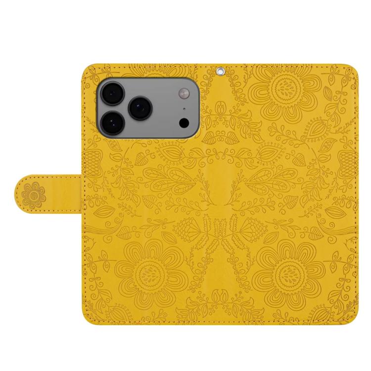 For iPhone 17 Pro Max Floral Embossed Pattern Leather Phone Case