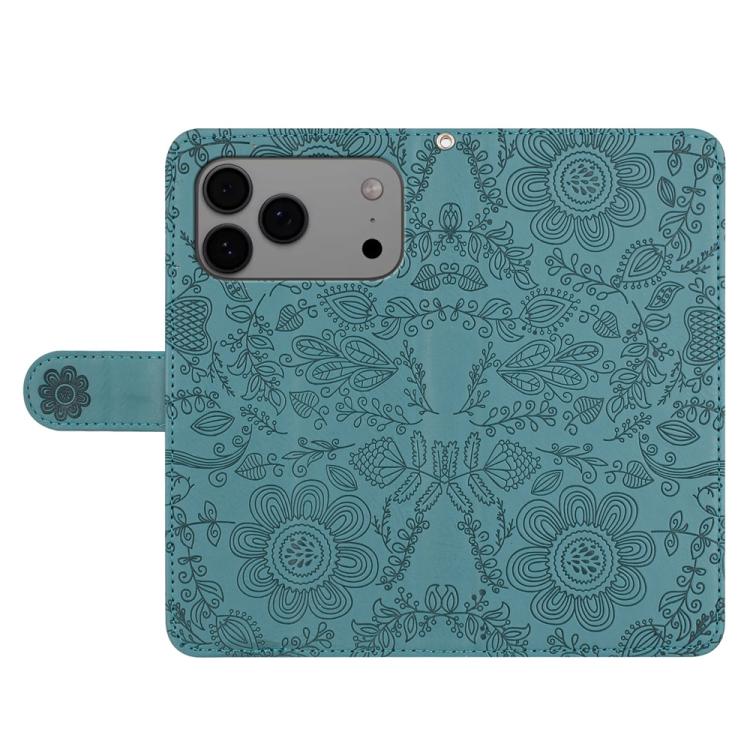 For iPhone 17 Pro Floral Embossed Pattern Leather Phone Case