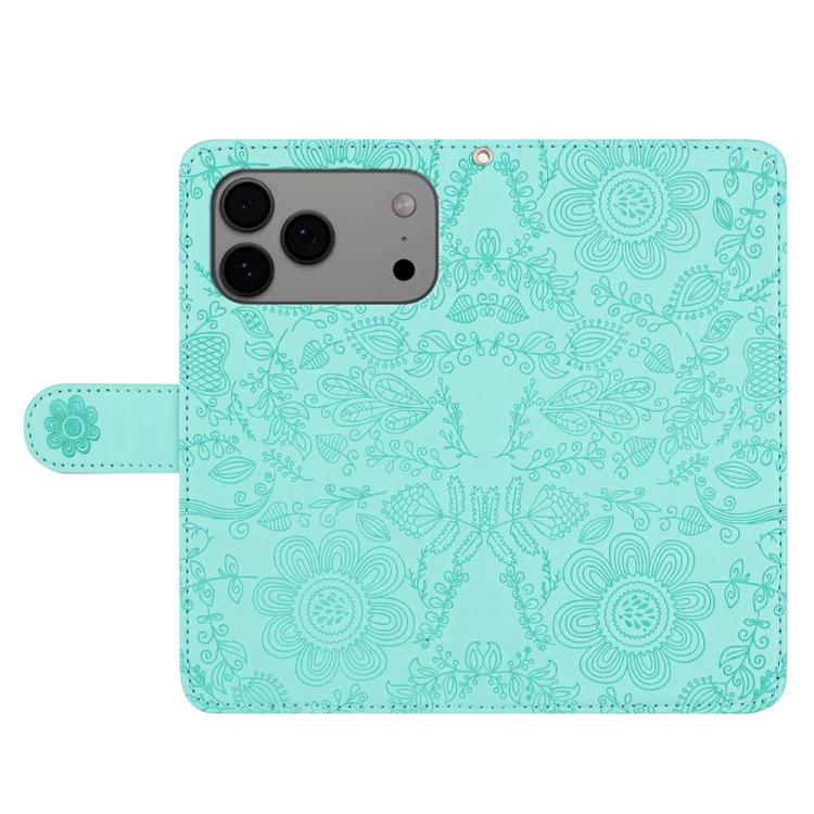 For iPhone 17 Pro Floral Embossed Pattern Leather Phone Case