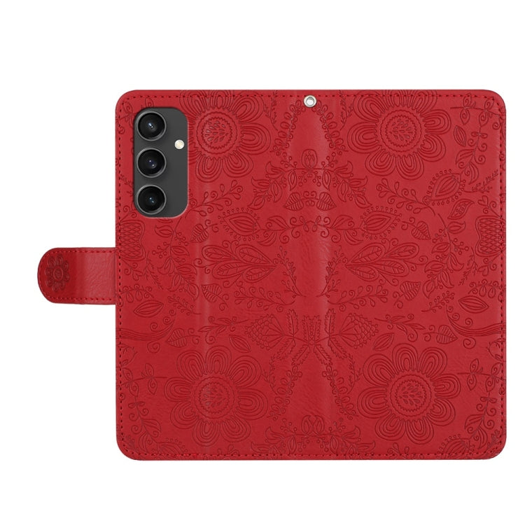 For Samsung Galaxy S24 FE 5G Floral Embossed Pattern Leather Phone Case