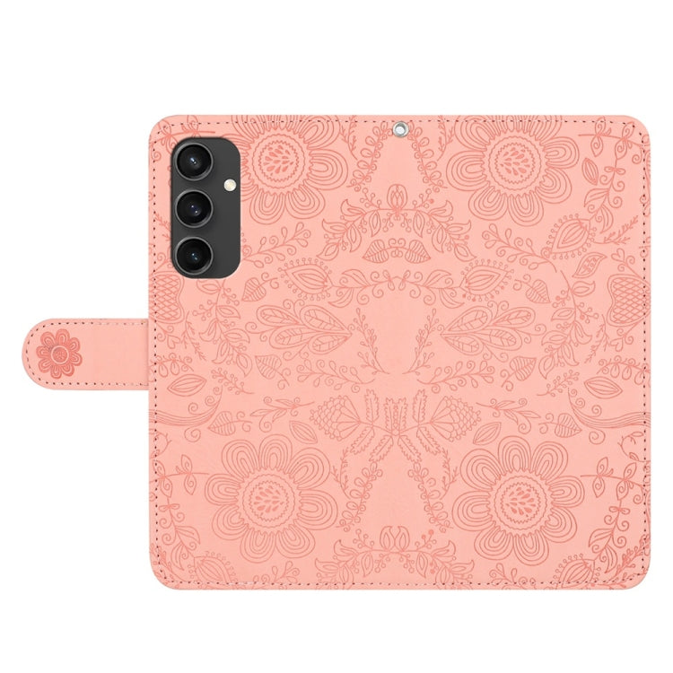 For Samsung Galaxy S24 FE 5G Floral Embossed Pattern Leather Phone Case