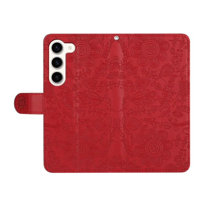 For Samsung Galaxy S23 5G Floral Embossed Pattern Leather Phone Case