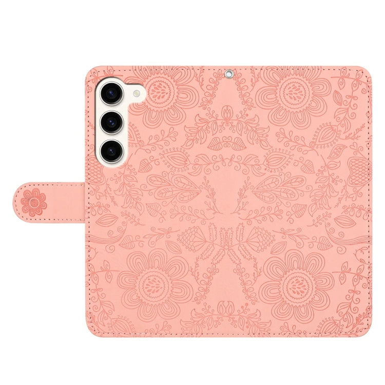 For Samsung Galaxy S23 5G Floral Embossed Pattern Leather Phone Case