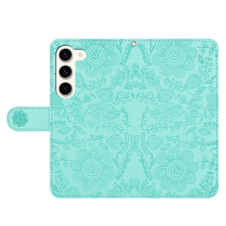 For Samsung Galaxy S23 5G Floral Embossed Pattern Leather Phone Case