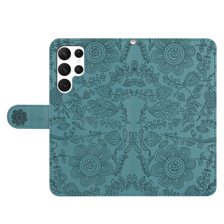 For Samsung Galaxy S22 Ultra 5G Floral Embossed Pattern Leather Phone Case