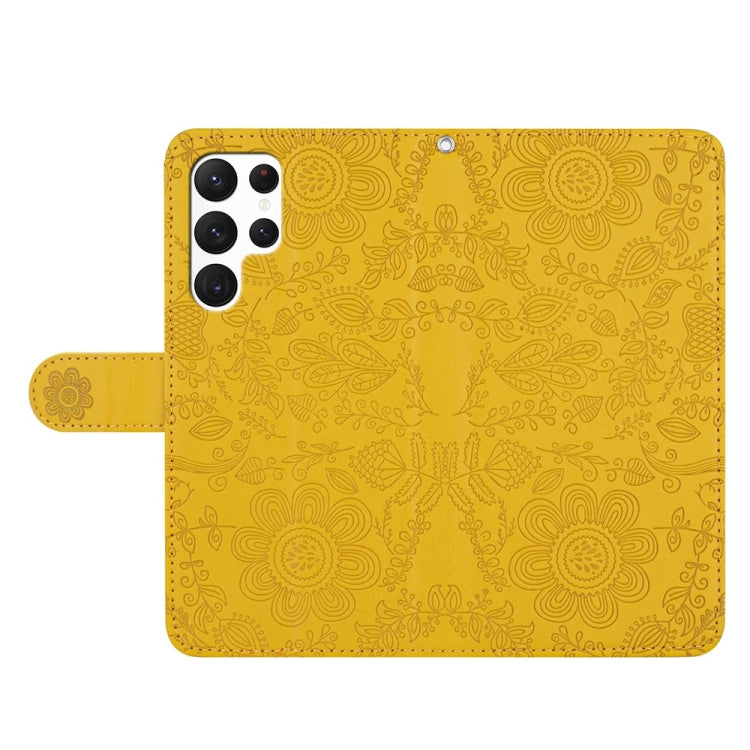 For Samsung Galaxy S22 Ultra 5G Floral Embossed Pattern Leather Phone Case