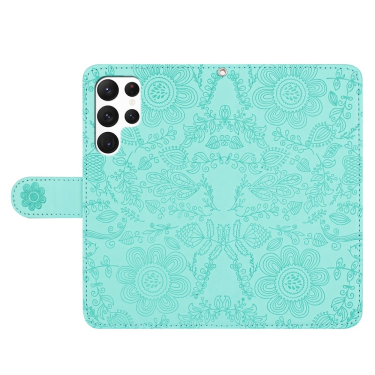 For Samsung Galaxy S22 Ultra 5G Floral Embossed Pattern Leather Phone Case