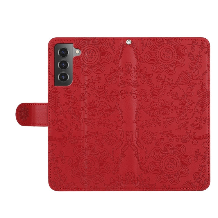 For Samsung Galaxy S22+ 5G Floral Embossed Pattern Leather Phone Case