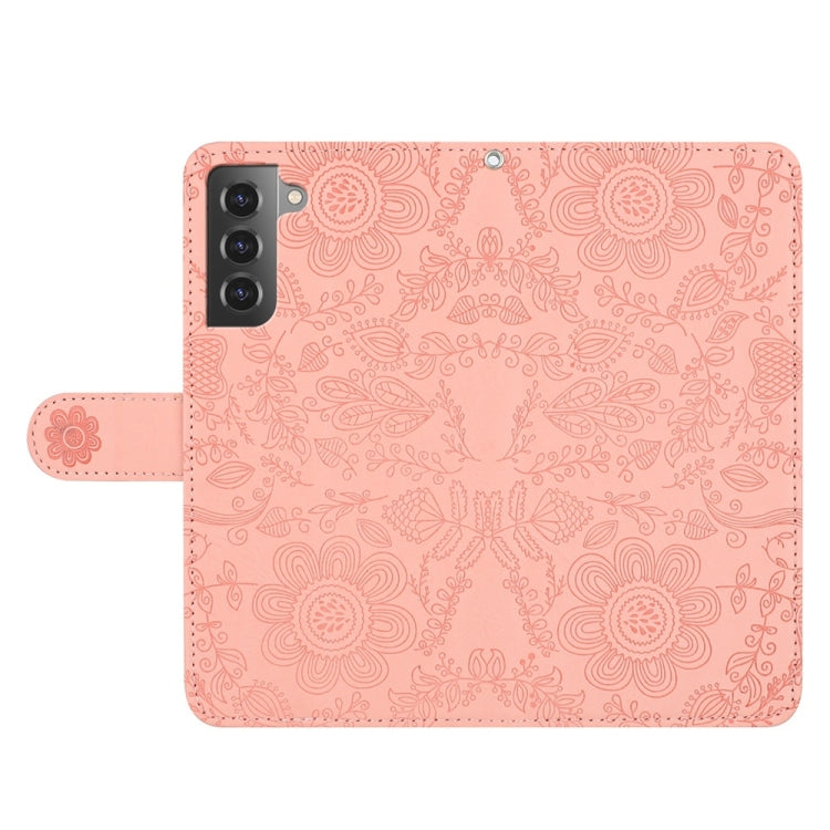 For Samsung Galaxy S22+ 5G Floral Embossed Pattern Leather Phone Case