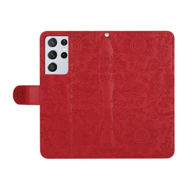 For Samsung Galaxy S21 Ultra 5G Floral Embossed Pattern Leather Phone Case