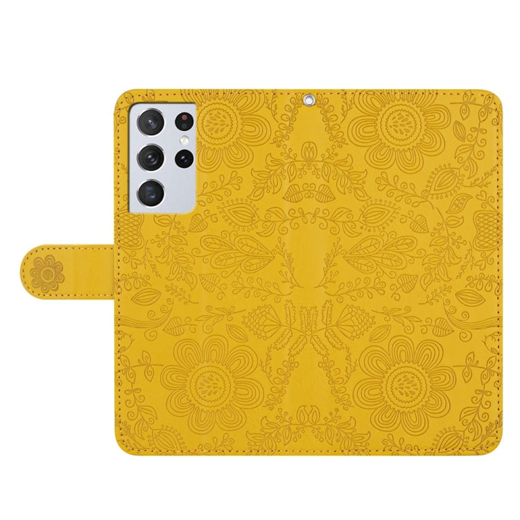 For Samsung Galaxy S21 Ultra 5G Floral Embossed Pattern Leather Phone Case