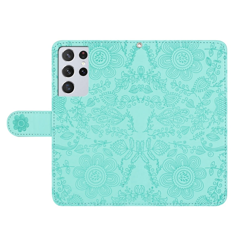 For Samsung Galaxy S21 Ultra 5G Floral Embossed Pattern Leather Phone Case