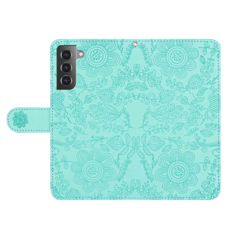 For Samsung Galaxy S21+ 5G Floral Embossed Pattern Leather Phone Case