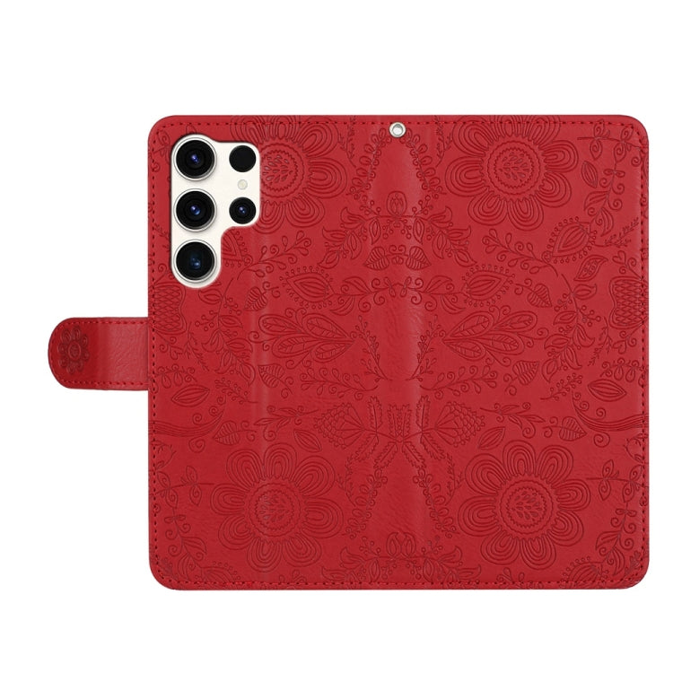 For Samsung Galaxy S25 Ultra 5G Floral Embossed Pattern Leather Phone Case