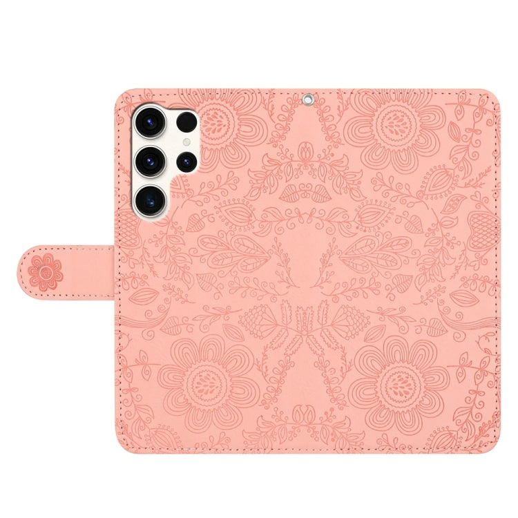 For Samsung Galaxy S25 Ultra 5G Floral Embossed Pattern Leather Phone Case