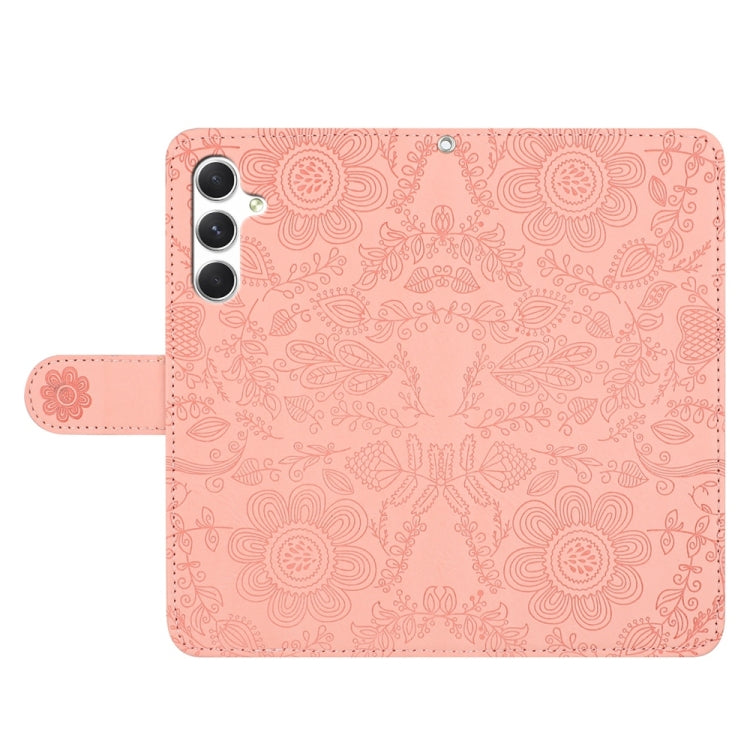 For Samsung Galaxy S25 5G Floral Embossed Pattern Leather Phone Case