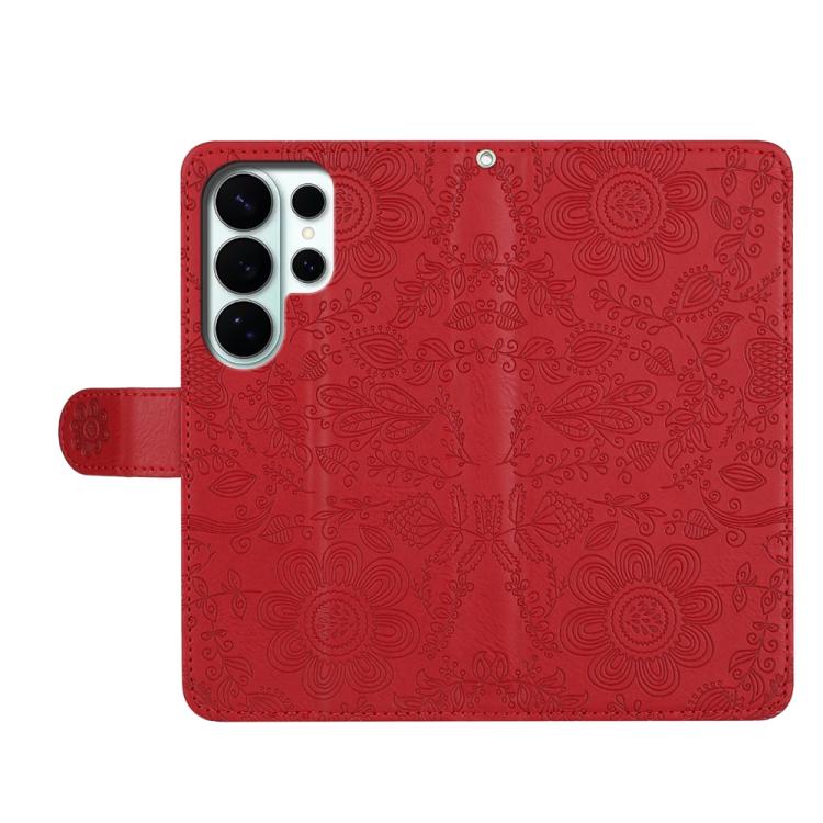 For Samsung Galaxy S26 Ultra 5G Floral Embossed Pattern Leather Phone Case