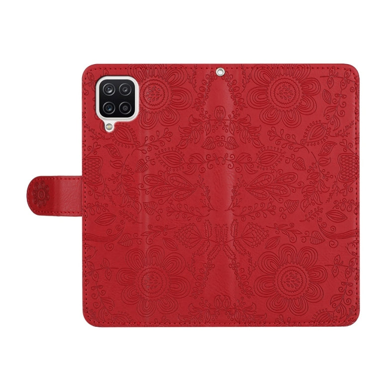 For Samsung Galaxy A12 Floral Embossed Pattern Leather Phone Case