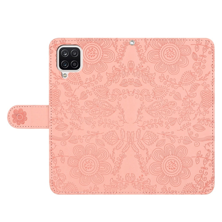 For Samsung Galaxy A12 Floral Embossed Pattern Leather Phone Case