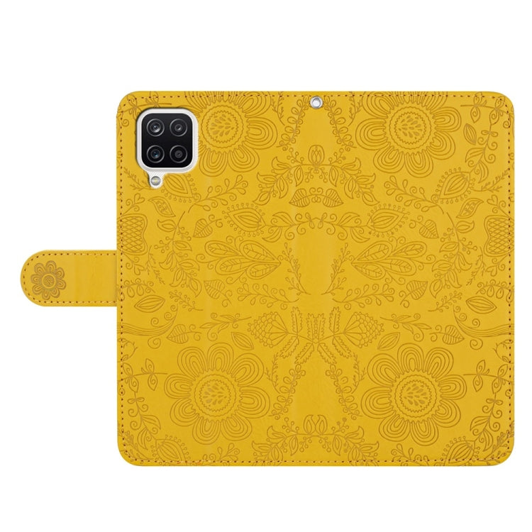 For Samsung Galaxy A12 Floral Embossed Pattern Leather Phone Case