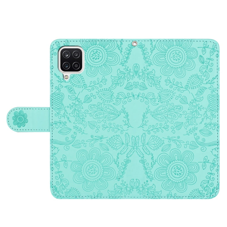 For Samsung Galaxy A12 Floral Embossed Pattern Leather Phone Case