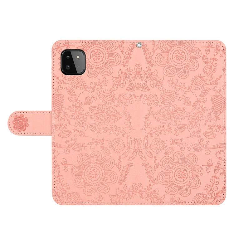 For Samsung Galaxy A22 5G Floral Embossed Pattern Leather Phone Case