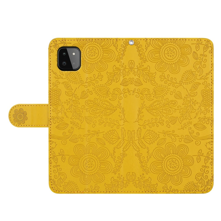 For Samsung Galaxy A22 5G Floral Embossed Pattern Leather Phone Case