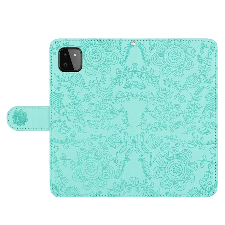 For Samsung Galaxy A22 5G Floral Embossed Pattern Leather Phone Case