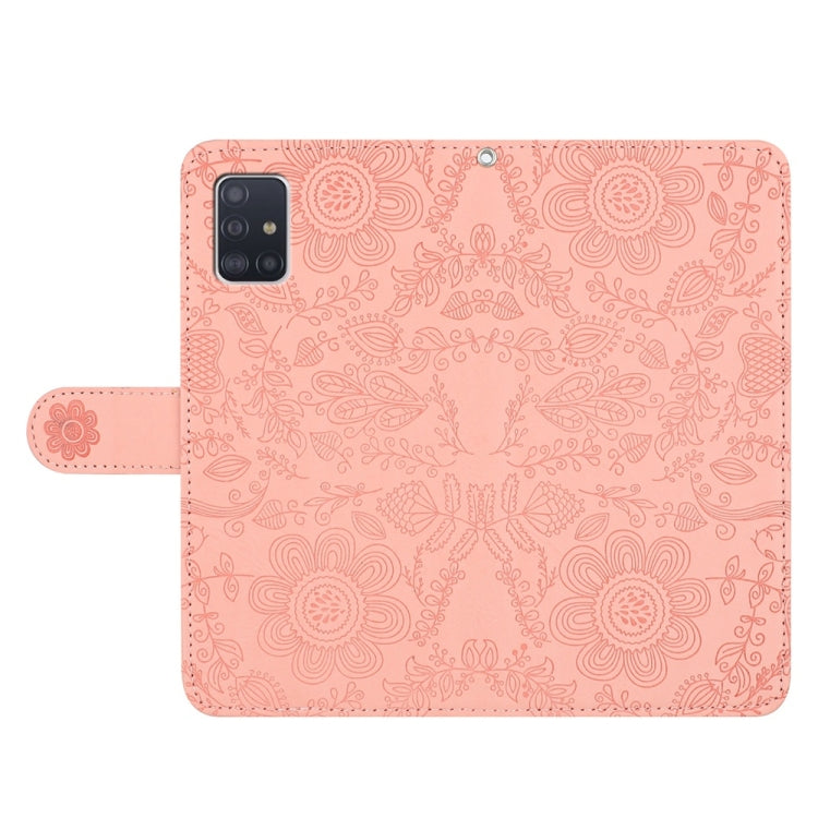 For Samsung Galaxy A51 4G Floral Embossed Pattern Leather Phone Case