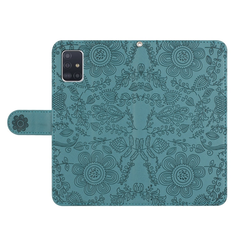 For Samsung Galaxy A51 4G Floral Embossed Pattern Leather Phone Case