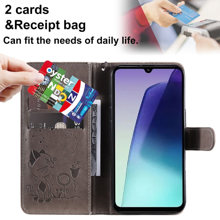 For Redmi 14C 4G Global Cat and Bee Embossed Flip Leather Phone Case