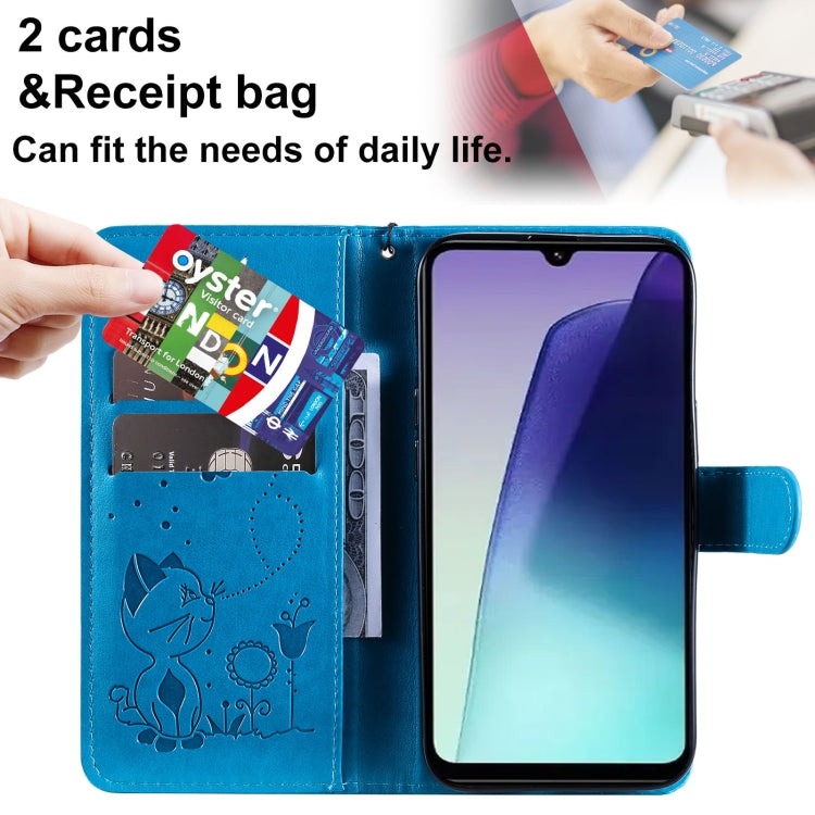For Redmi 14C 4G Global Cat and Bee Embossed Flip Leather Phone Case