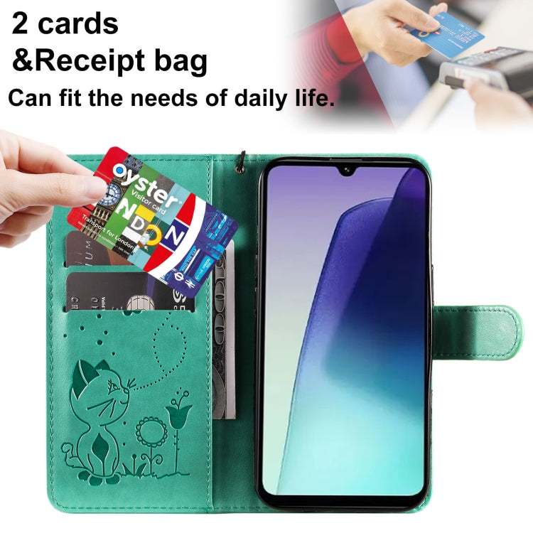 For Redmi 14C 4G Global Cat and Bee Embossed Flip Leather Phone Case
