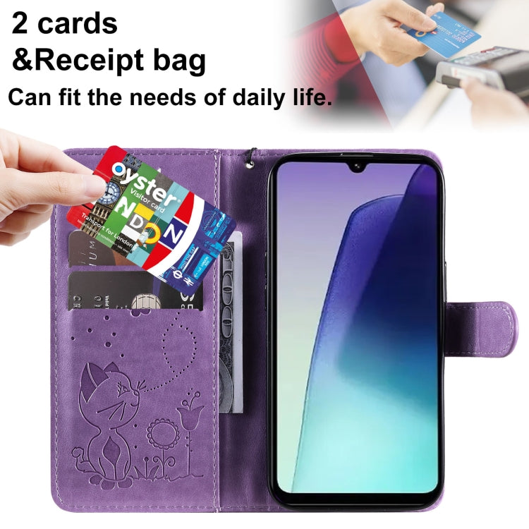 For Redmi 14C 4G Global Cat and Bee Embossed Flip Leather Phone Case