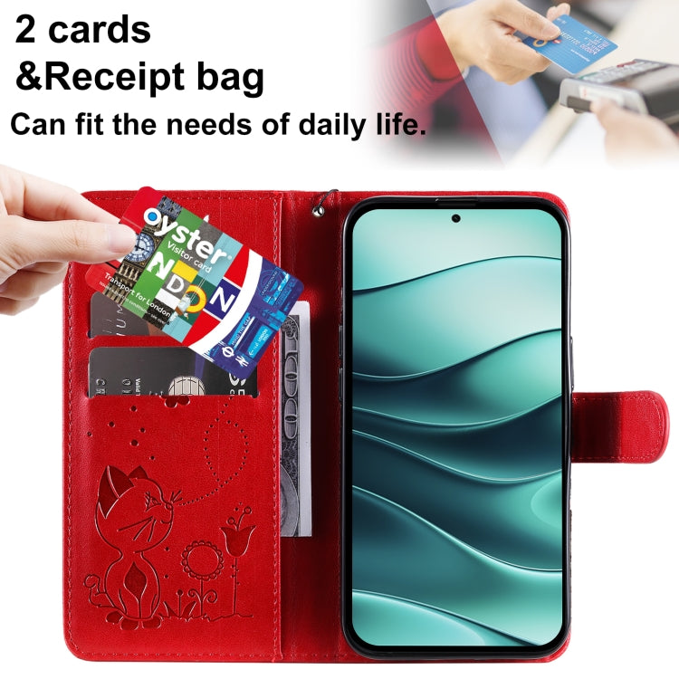 For Redmi Note 14 5G Cat and Bee Embossed Flip Leather Phone Case