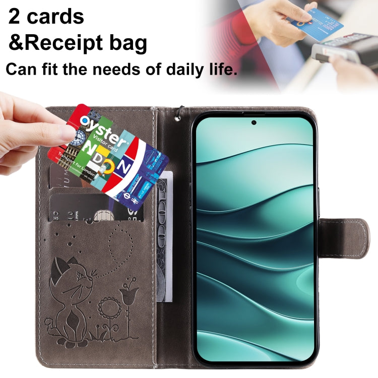For Redmi Note 14 5G Cat and Bee Embossed Flip Leather Phone Case